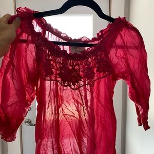 Silk embroidered short sleeve top